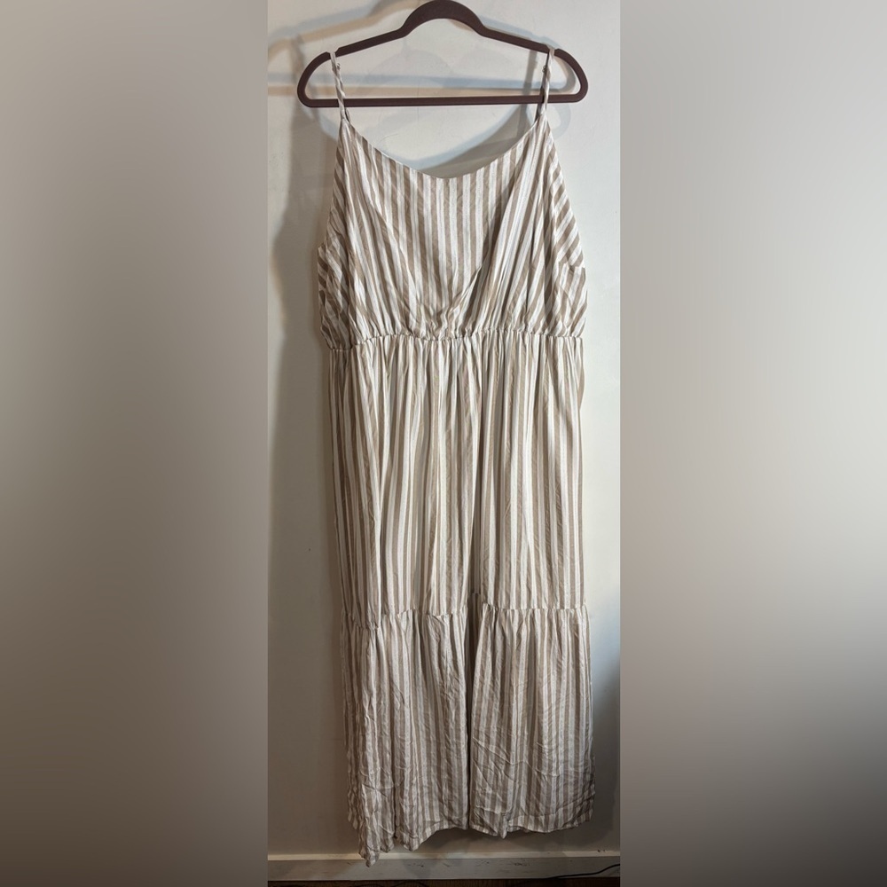 DESIGN LAB Sz 3X Tiered Striped Cream Maxi Dress Lined Elasticated NO BELT NEW - Picture 3 of 13